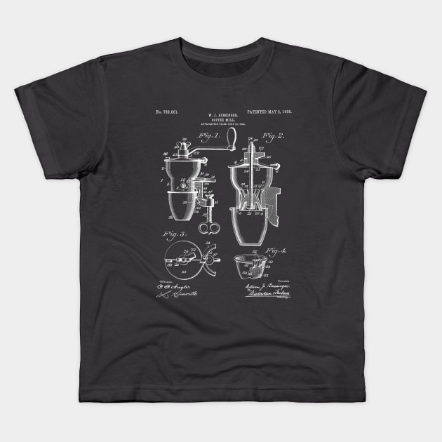 Coffee Mill Patent - Coffee Shop Art - Antique Kids T-Shirt by patentpress